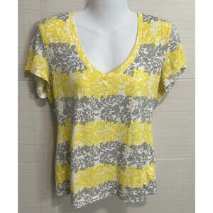 Banana Republic Small Yellow Gray Floral SS V Neck Top M, Spring Summer Casual